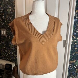 Forever 21 Camel V-Neck Sleeveless Sweater